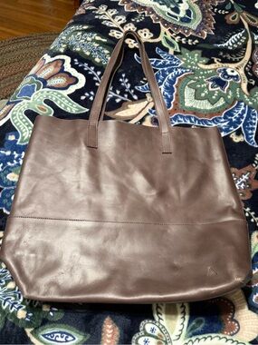 Able Brown Leather Tote with Slim Straps